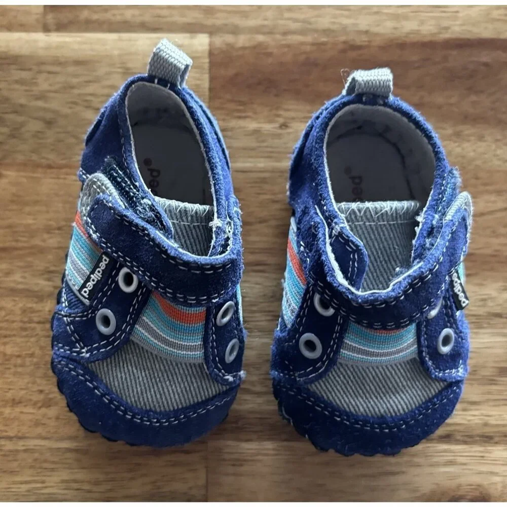 Pediped Blue Infant Baby Shoes Sneakers 0-6 Months 2.5-3.5 US Blue Leather Sole